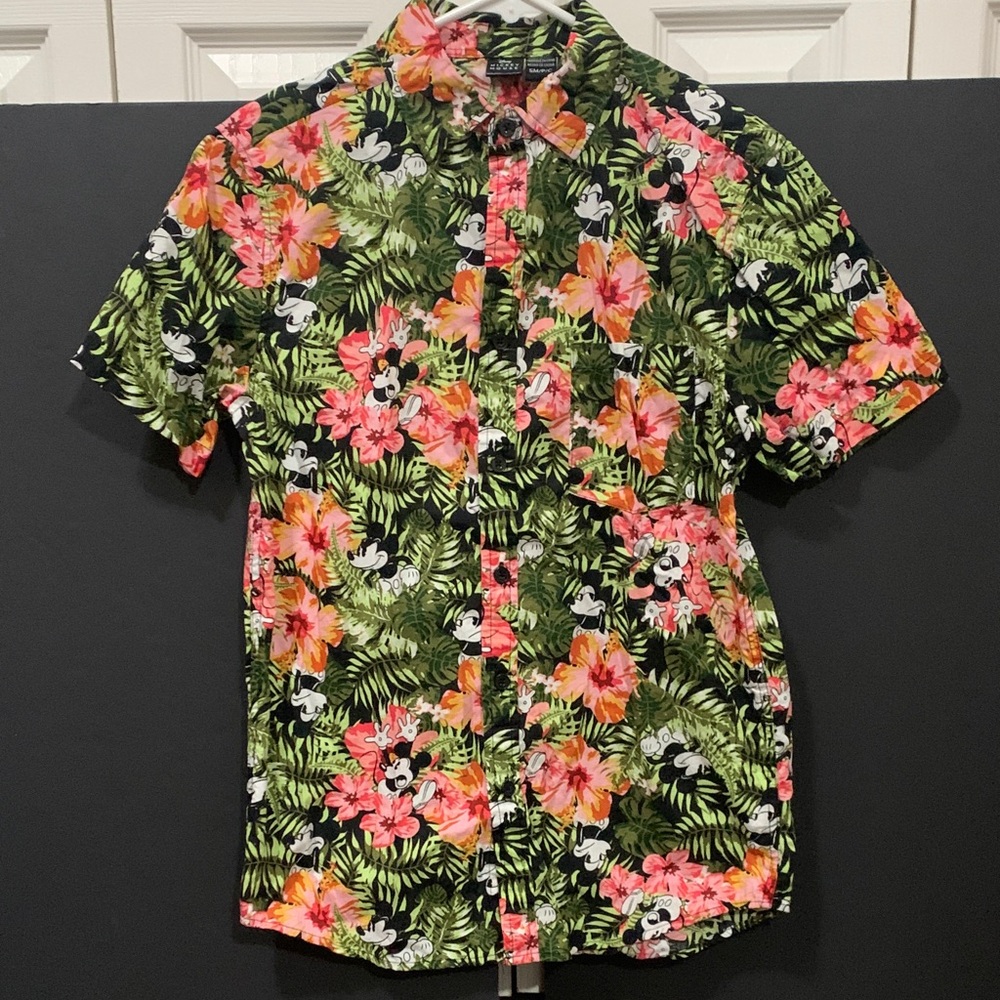 Disney Men's Mickey Mouse Tropical Floral Button Down Shirt Size Small